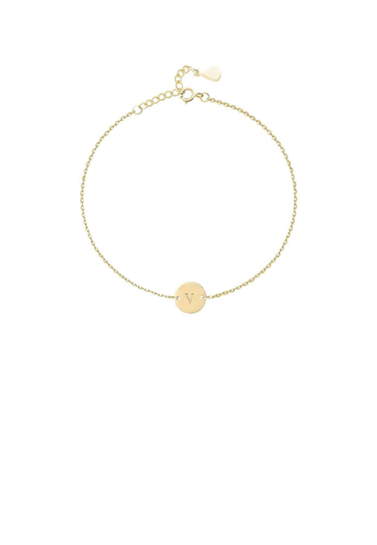 925 Sterling Silver Plated Gold Simple and Fashion Alphabet V Round Bracelet