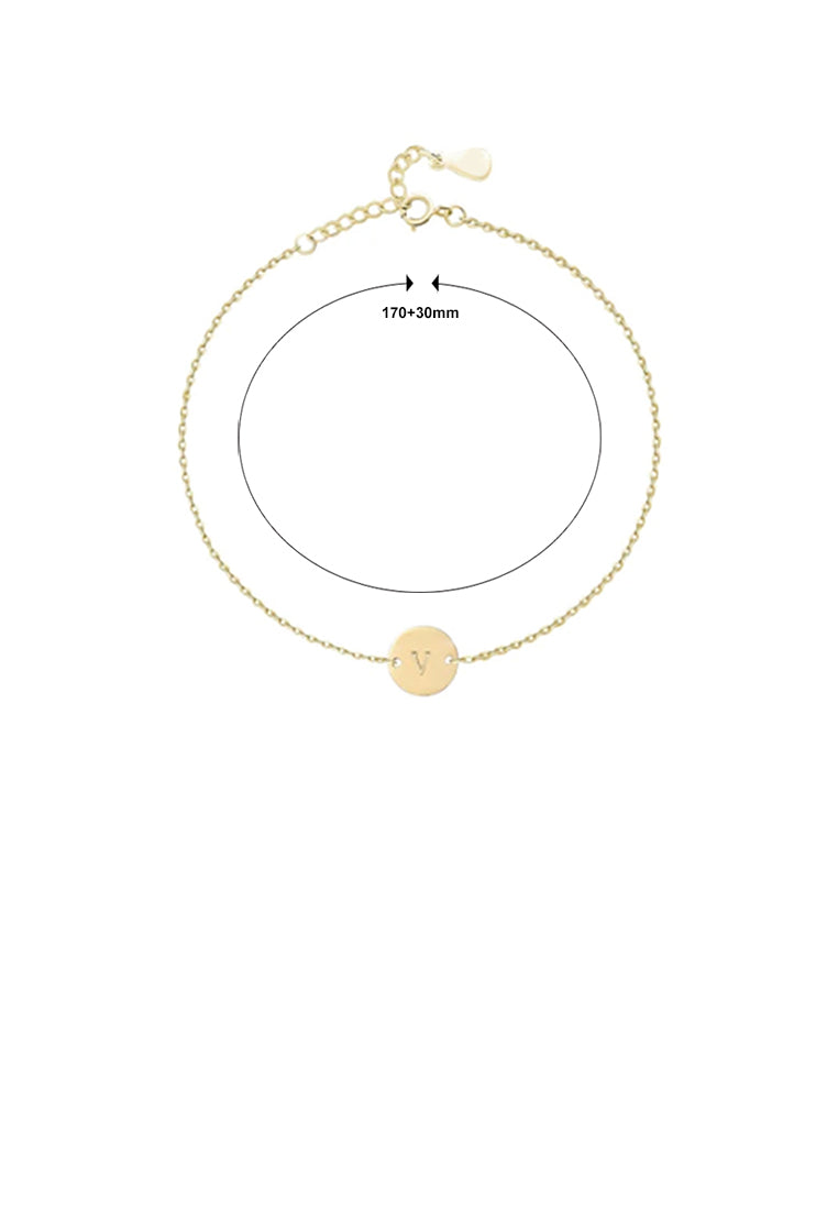 925 Sterling Silver Plated Gold Simple and Fashion Alphabet V Round Bracelet
