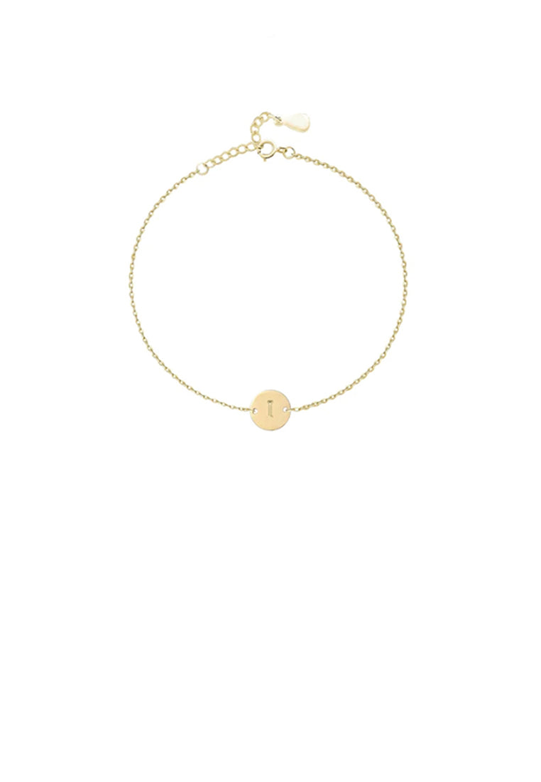925 Sterling Silver Plated Gold Simple and Fashion Alphabet I Round Bracelet