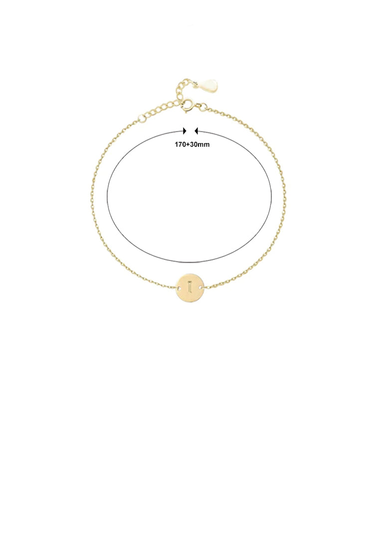 925 Sterling Silver Plated Gold Simple and Fashion Alphabet I Round Bracelet