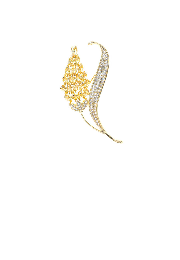 Elegant Brilliant Plated Gold Flower Brooch with Yellow Cubic Zirconia - Luxurious Look