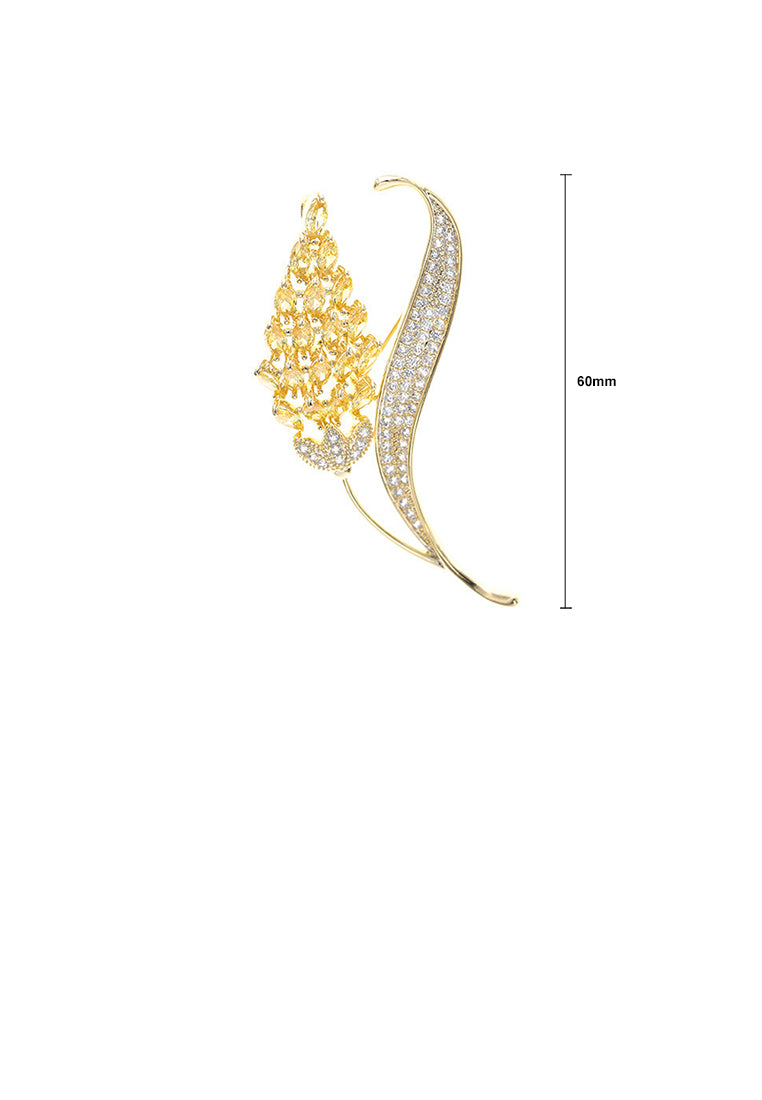 Elegant Brilliant Plated Gold Flower Brooch with Yellow Cubic Zirconia - Luxurious Look