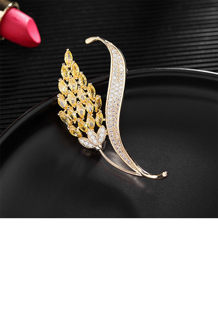 Elegant Brilliant Plated Gold Flower Brooch with Yellow Cubic Zirconia - Luxurious Look