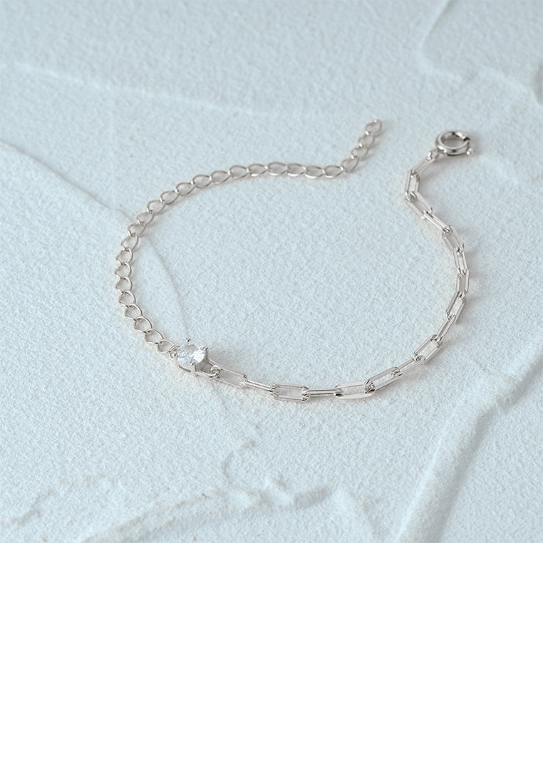 925 Sterling Silver Fashion Simple Chain Stitching Bracelet with Cubic Zirconia - Luxurious Look