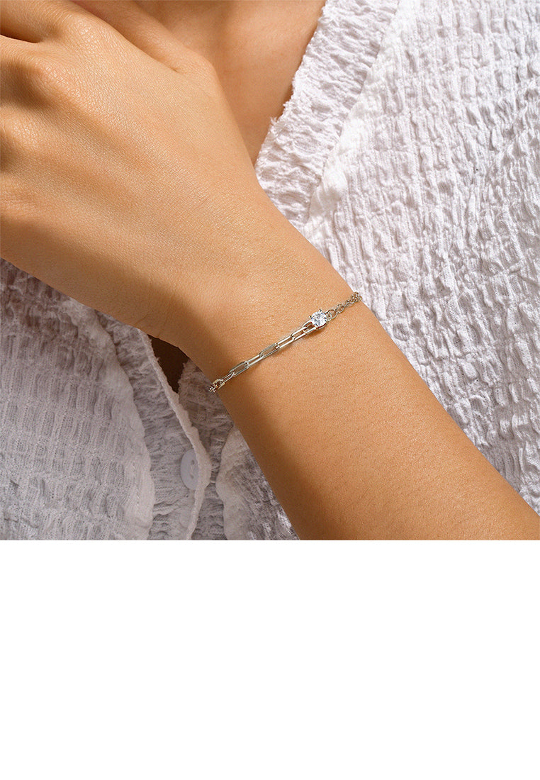 925 Sterling Silver Fashion Simple Chain Stitching Bracelet with Cubic Zirconia - Luxurious Look