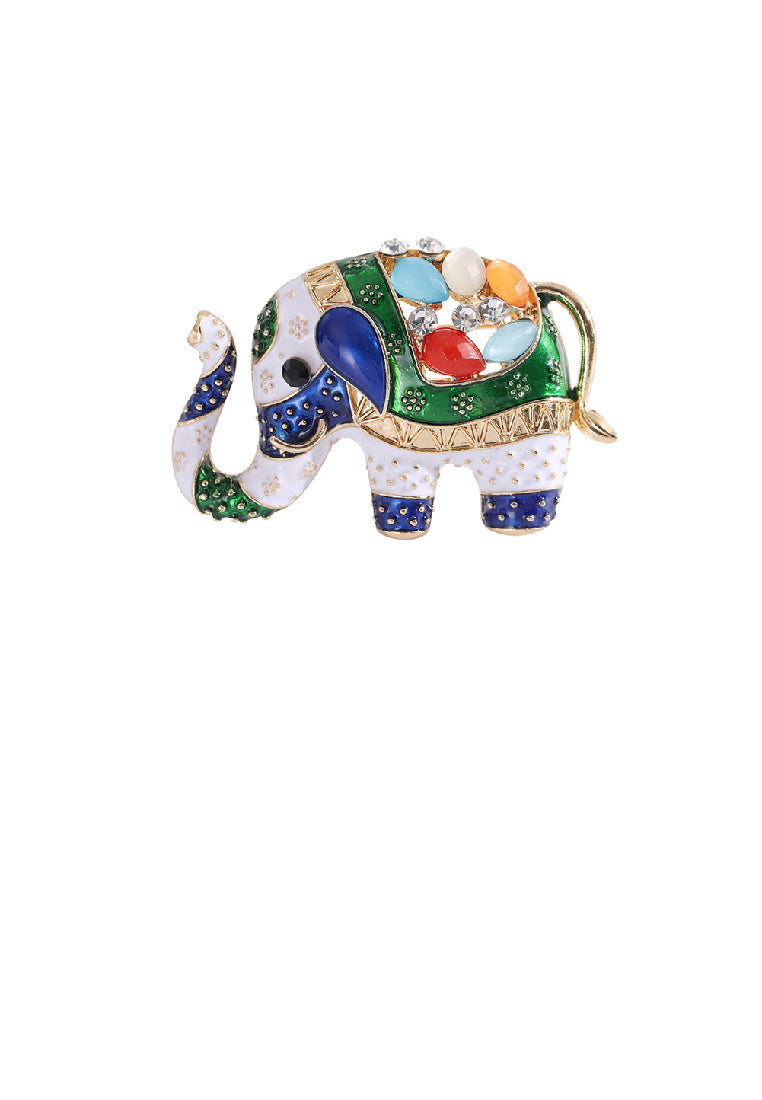 Fashion Vintage Plated Gold Exotic Enamel Colorful Elephant Brooch with Cubic Zirconia - Luxurious Look