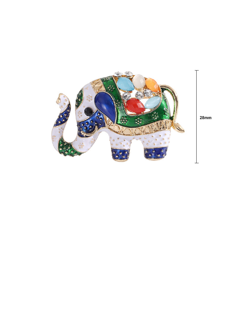 Fashion Vintage Plated Gold Exotic Enamel Colorful Elephant Brooch with Cubic Zirconia - Luxurious Look