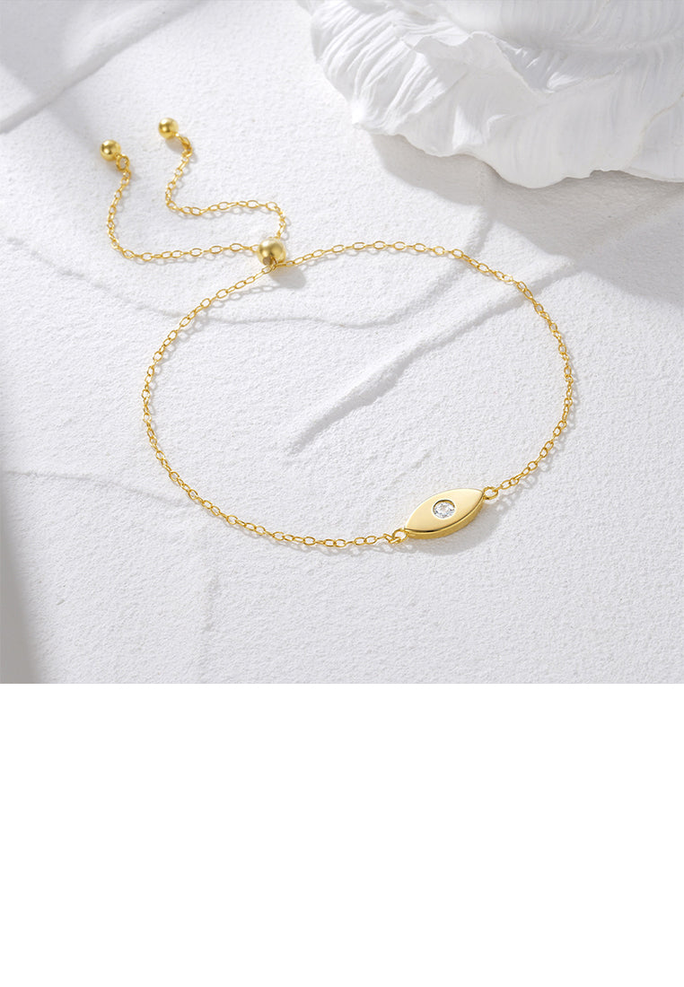 925 Sterling Silver Plated Gold Simple Personalized Devils Eye Bracelet with Cubic Zirconia - Luxurious Look