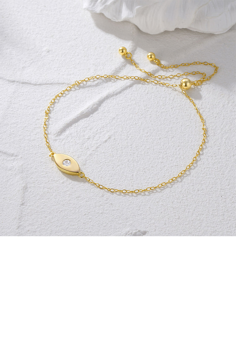925 Sterling Silver Plated Gold Simple Personalized Devils Eye Bracelet with Cubic Zirconia - Luxurious Look