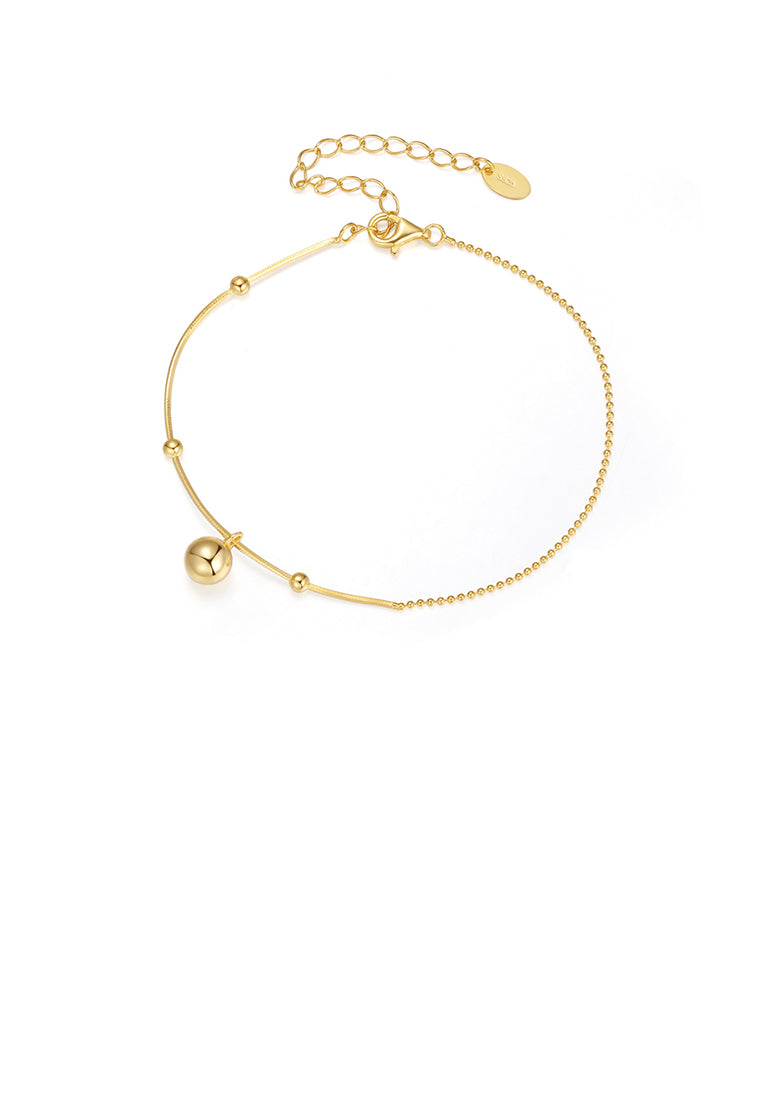 925 Sterling Silver Plated Gold Simple and Fashion Round Bead Geometric Bracelet