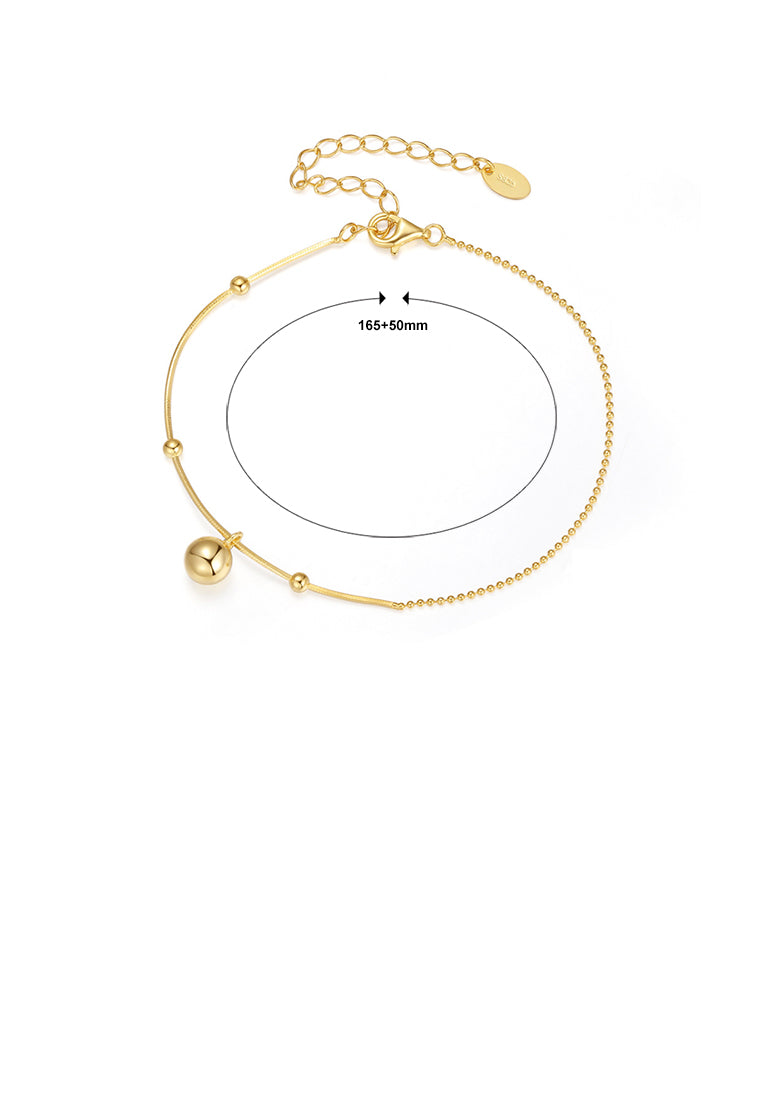 925 Sterling Silver Plated Gold Simple and Fashion Round Bead Geometric Bracelet