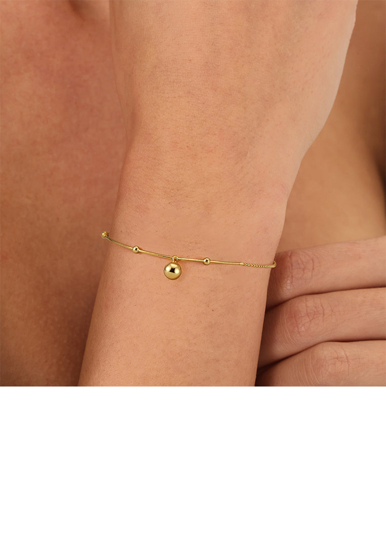 925 Sterling Silver Plated Gold Simple and Fashion Round Bead Geometric Bracelet