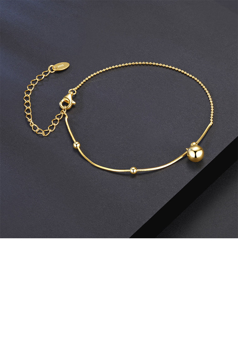 925 Sterling Silver Plated Gold Simple and Fashion Round Bead Geometric Bracelet