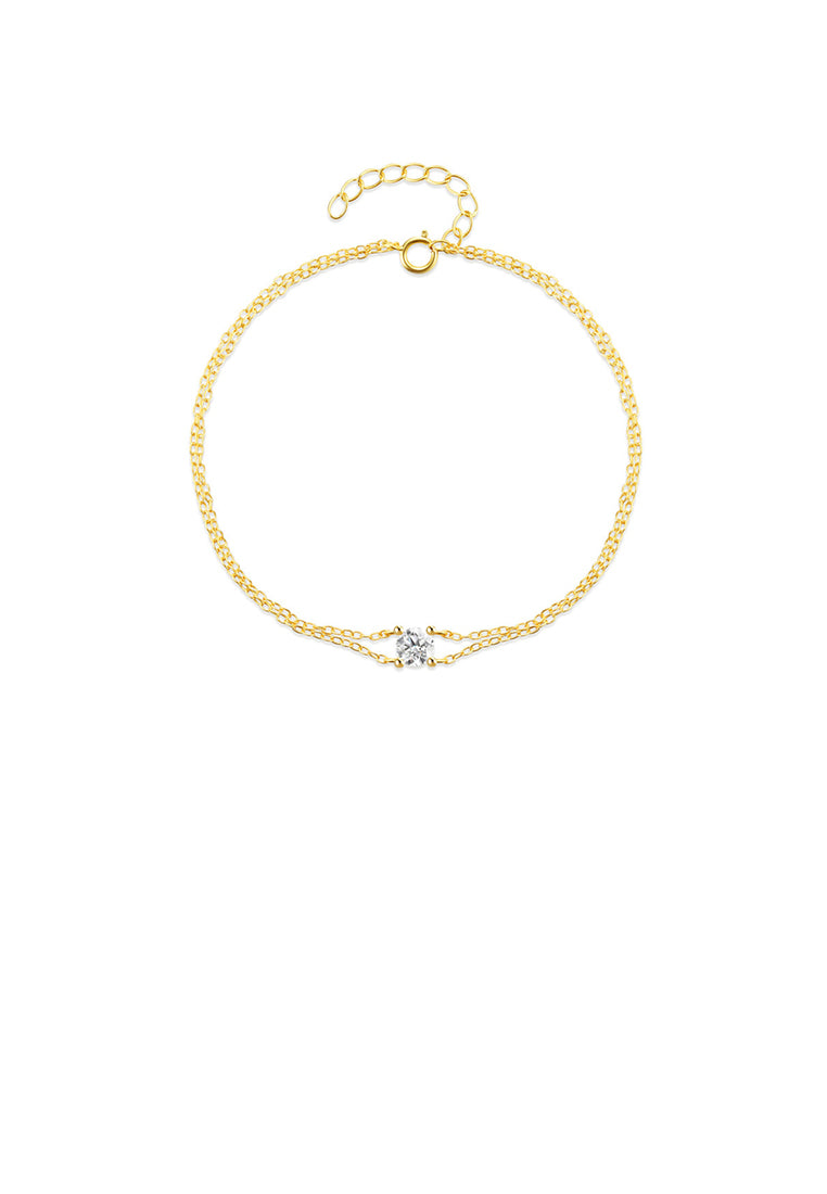 925 Sterling Silver Plated Gold Simple and Fashion Double Layer Geometric Bracelet with Cubic Zirconia - Luxurious Look