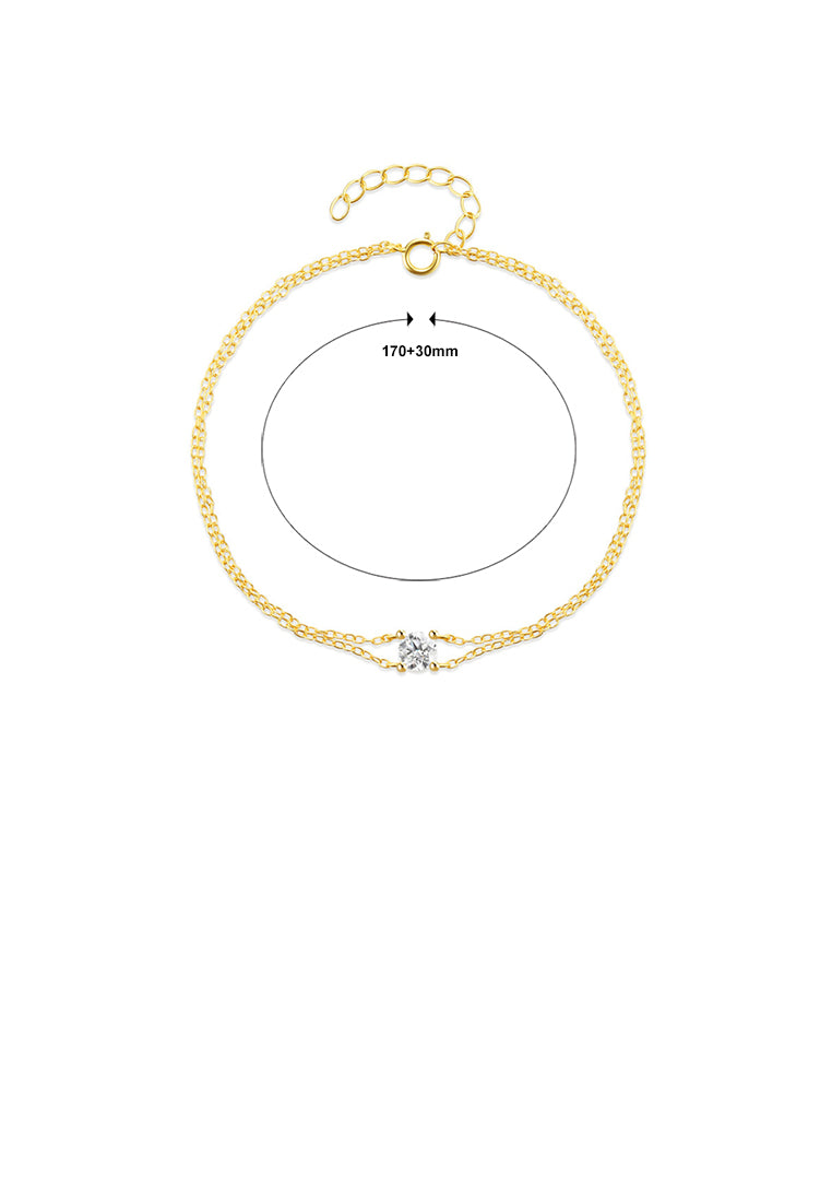 925 Sterling Silver Plated Gold Simple and Fashion Double Layer Geometric Bracelet with Cubic Zirconia - Luxurious Look