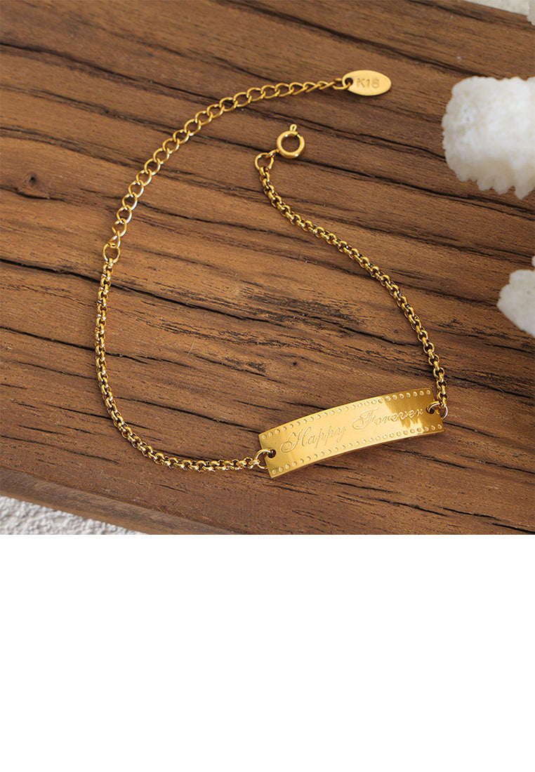 Fashion and Simple Plated Gold 316L Stainless Steel English Alphabet Geometric Rectangular Bracelet