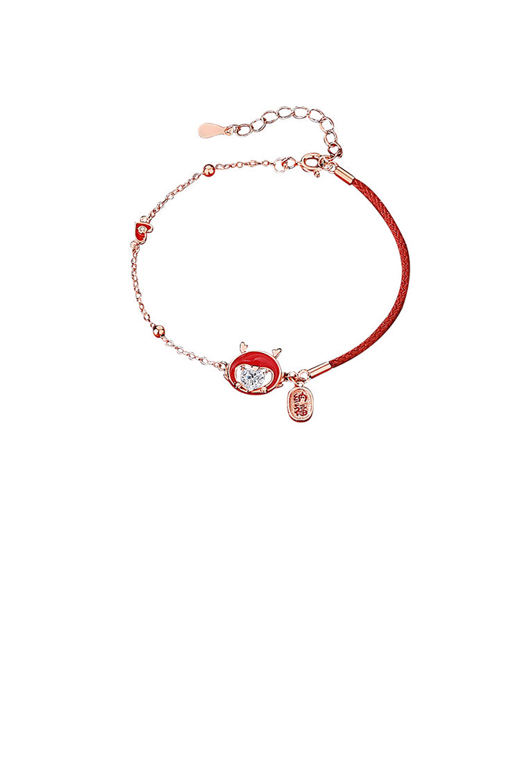 925 Sterling Silver Plated Rose Gold Fashion Enamel Chinese Zodiac Dragon Bracelet with Cubic Zirconia - Luxurious Look