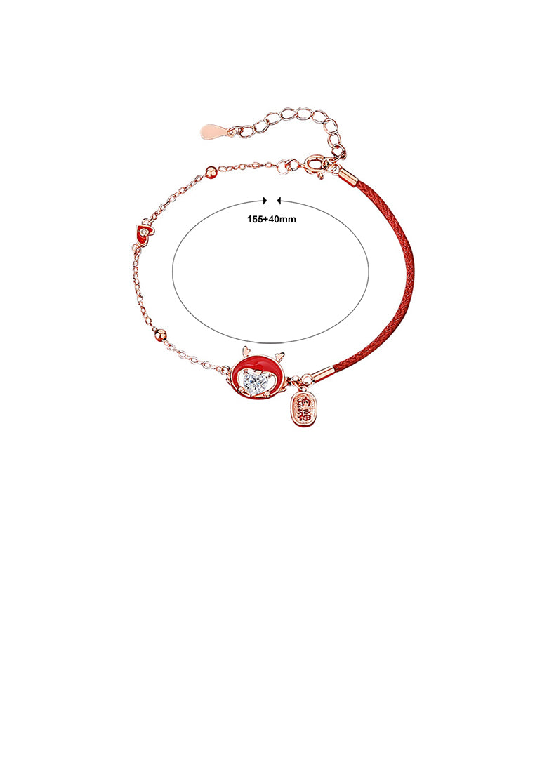 925 Sterling Silver Plated Rose Gold Fashion Enamel Chinese Zodiac Dragon Bracelet with Cubic Zirconia - Luxurious Look