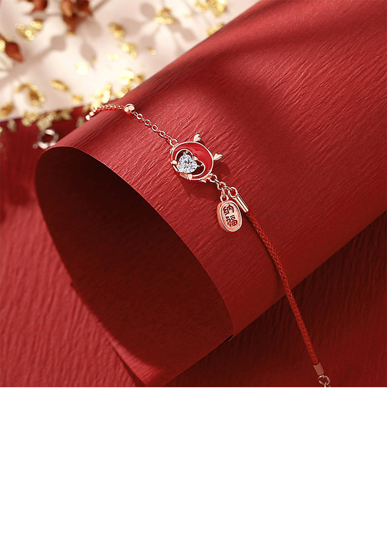 925 Sterling Silver Plated Rose Gold Fashion Enamel Chinese Zodiac Dragon Bracelet with Cubic Zirconia - Luxurious Look