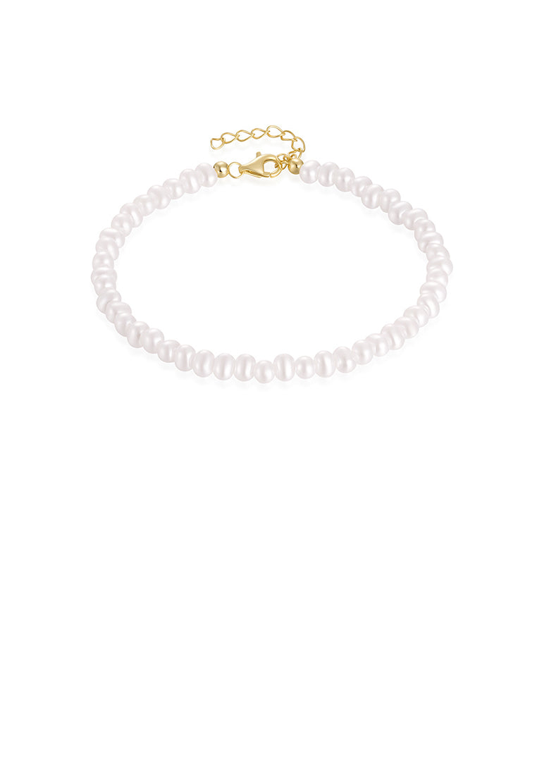 925 Sterling Silver Plated Gold Simple and Elegant Irregular Imitation Pearl Beaded Bracelet - Luxurious Look