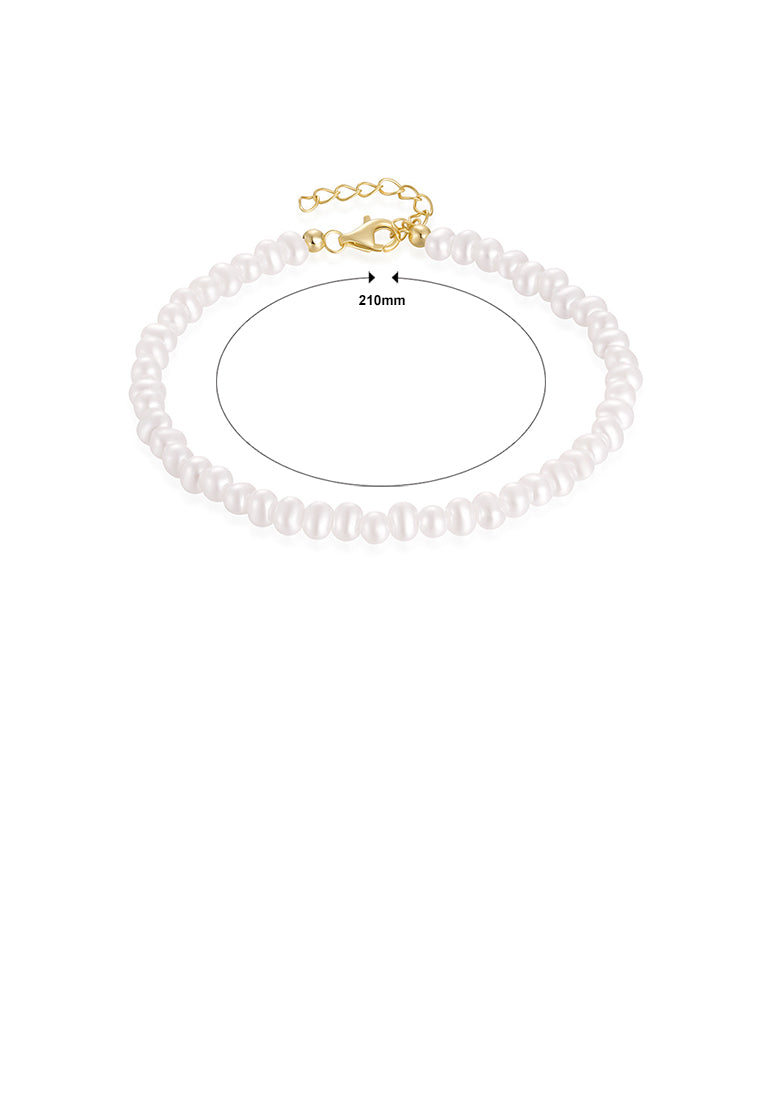 925 Sterling Silver Plated Gold Simple and Elegant Irregular Imitation Pearl Beaded Bracelet - Luxurious Look