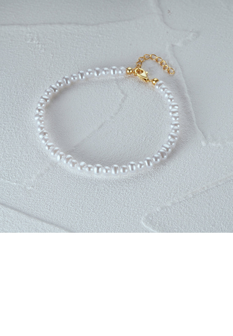 925 Sterling Silver Plated Gold Simple and Elegant Irregular Imitation Pearl Beaded Bracelet - Luxurious Look