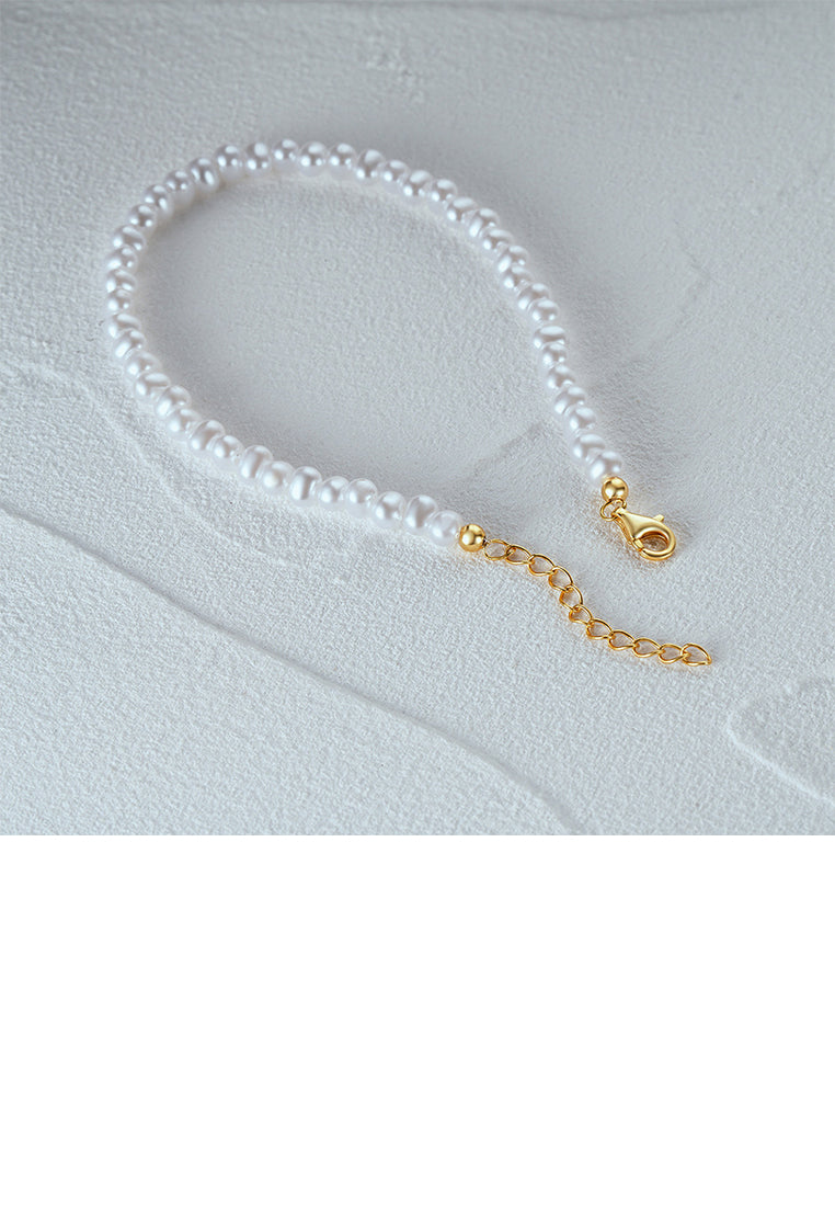 925 Sterling Silver Plated Gold Simple and Elegant Irregular Imitation Pearl Beaded Bracelet - Luxurious Look