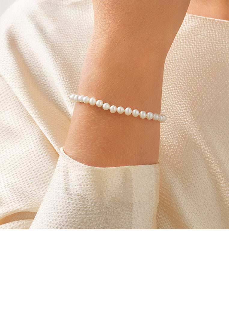 925 Sterling Silver Plated Gold Simple and Elegant Irregular Imitation Pearl Beaded Bracelet - Luxurious Look