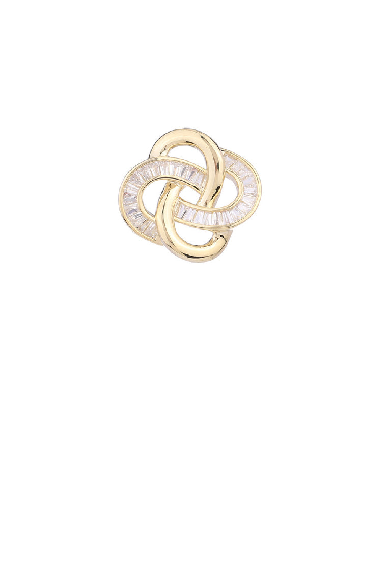 Fashion Simple Plated Gold Hollow Chinese Knot Brooch with Cubic Zirconia - Luxurious Look