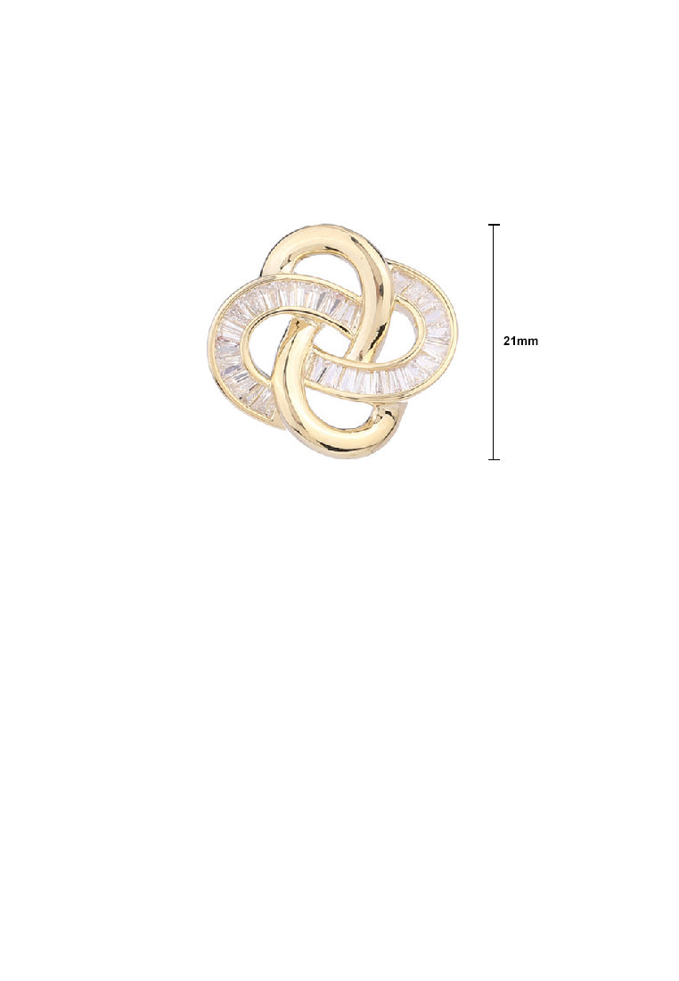 Fashion Simple Plated Gold Hollow Chinese Knot Brooch with Cubic Zirconia - Luxurious Look