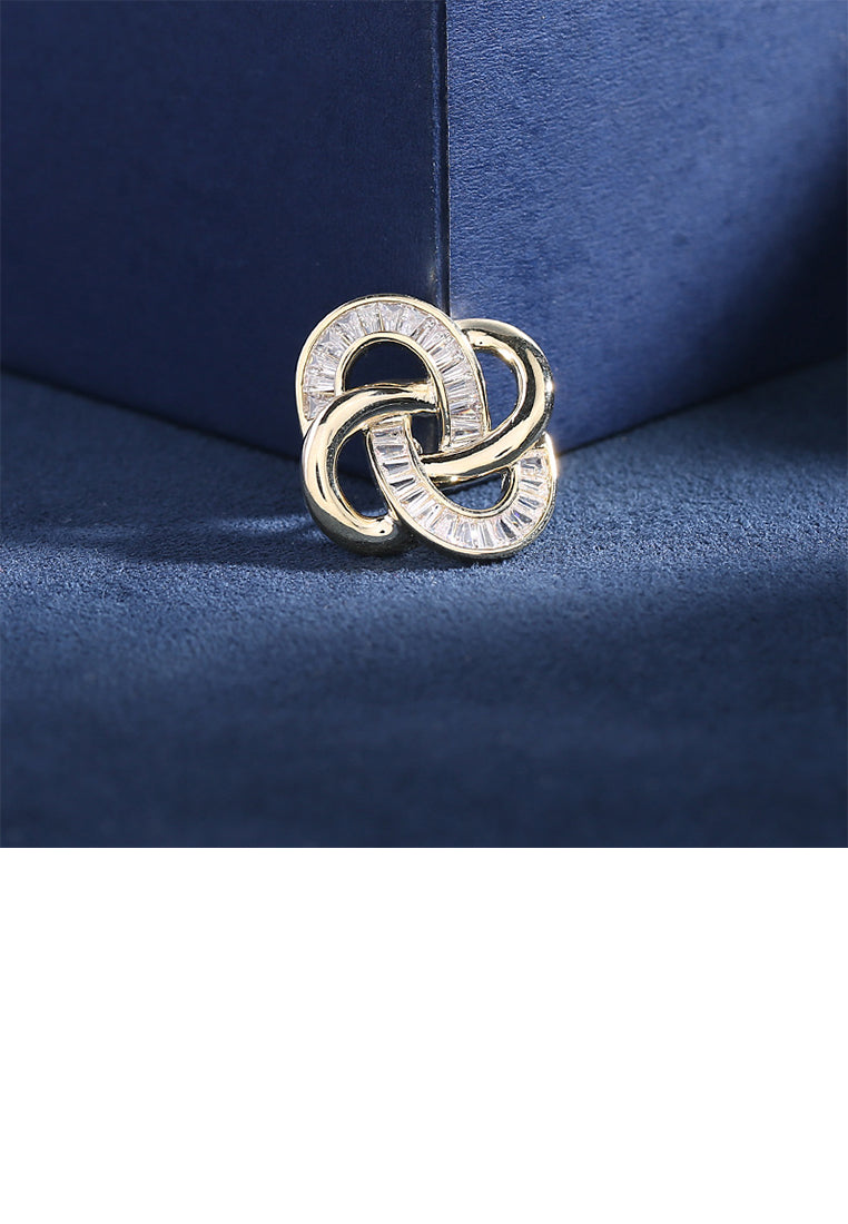 Fashion Simple Plated Gold Hollow Chinese Knot Brooch with Cubic Zirconia - Luxurious Look