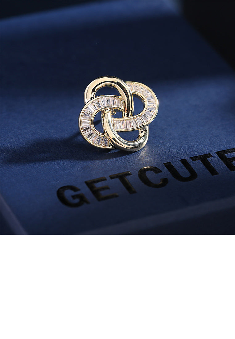 Fashion Simple Plated Gold Hollow Chinese Knot Brooch with Cubic Zirconia - Luxurious Look
