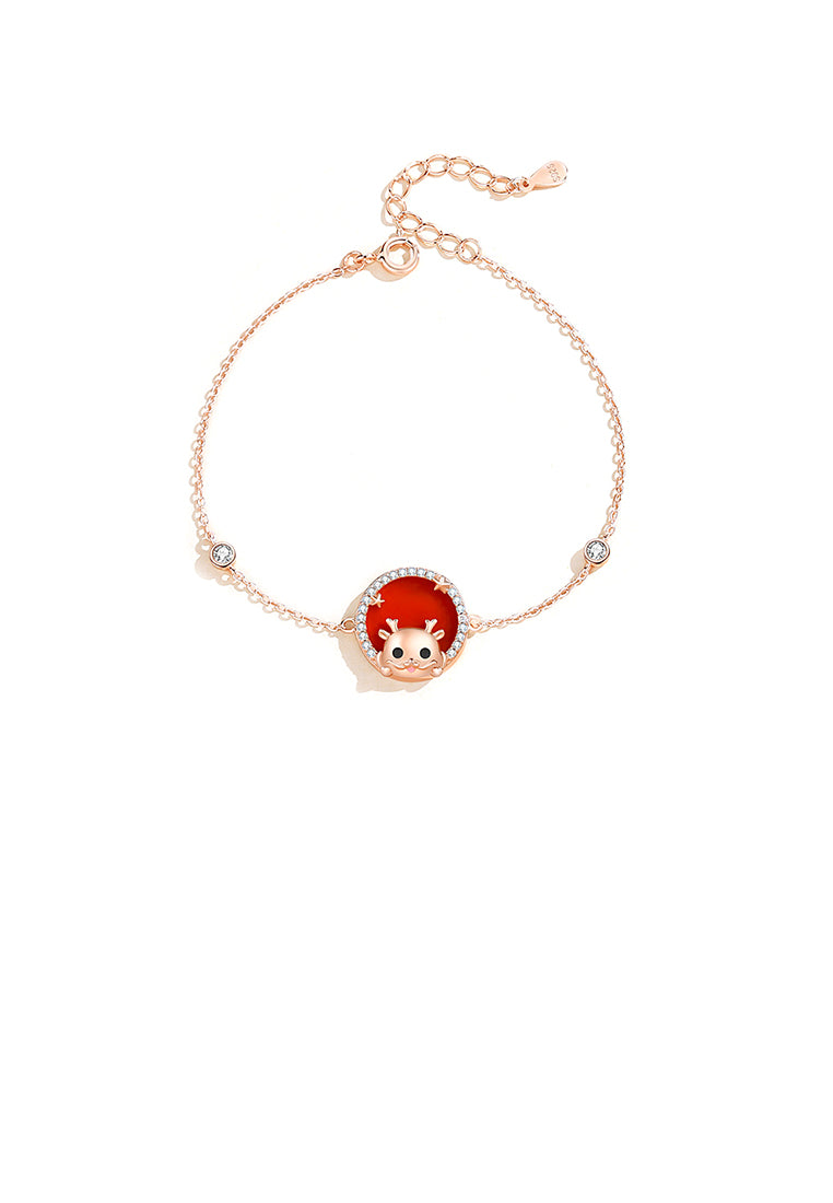 925 Sterling Silver Plated Rose Gold Fashion Cartoon Dragon Star Geometric Round Bracelet with Cubic Zirconia - Luxurious Look