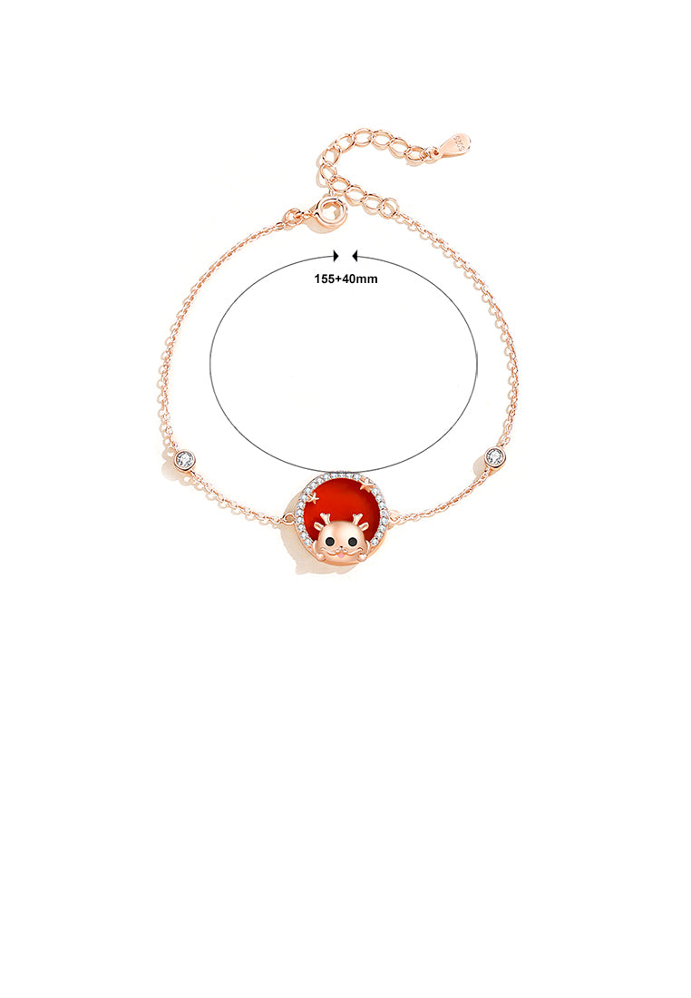 925 Sterling Silver Plated Rose Gold Fashion Cartoon Dragon Star Geometric Round Bracelet with Cubic Zirconia - Luxurious Look