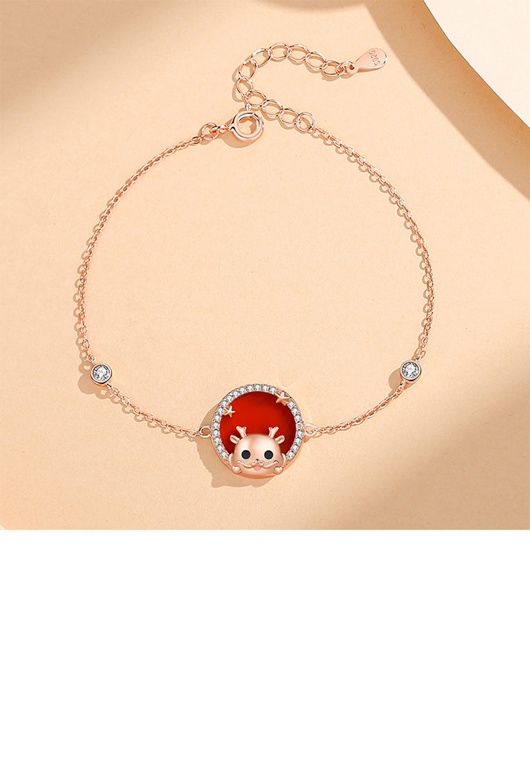 925 Sterling Silver Plated Rose Gold Fashion Cartoon Dragon Star Geometric Round Bracelet with Cubic Zirconia - Luxurious Look