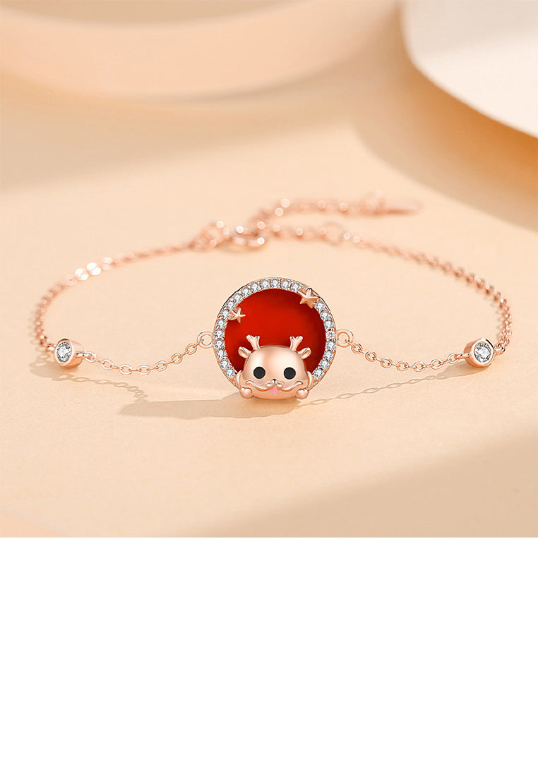 925 Sterling Silver Plated Rose Gold Fashion Cartoon Dragon Star Geometric Round Bracelet with Cubic Zirconia - Luxurious Look