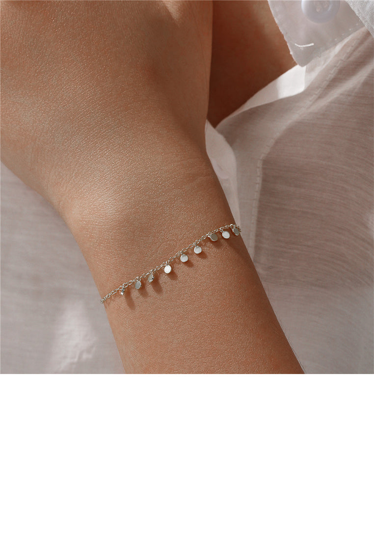 925 Sterling Silver Simple and Fashion Geometric Disc Bracelet