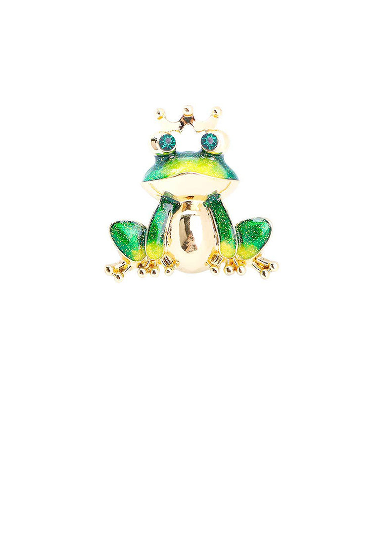 Fashion Cute Plated Gold Enamel Green Frog Brooch with Cubic Zirconia - Luxurious Look