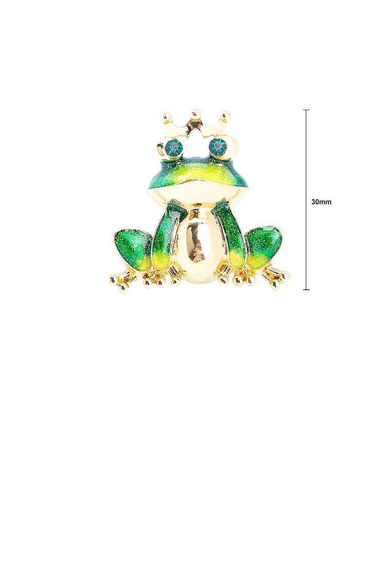 Fashion Cute Plated Gold Enamel Green Frog Brooch with Cubic Zirconia - Luxurious Look