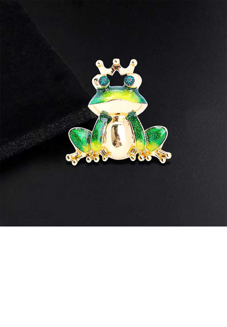 Fashion Cute Plated Gold Enamel Green Frog Brooch with Cubic Zirconia - Luxurious Look