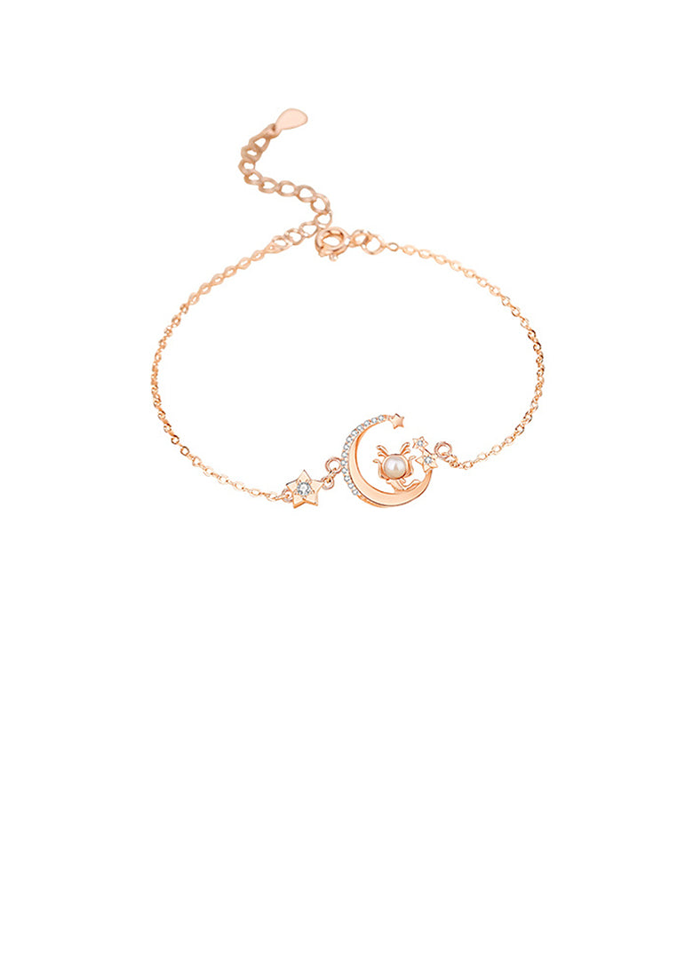 925 Sterling Silver Plated Rose Gold Fashion Dragon Moon Imitation Pearl Bracelet with Cubic Zirconia - Luxurious Look