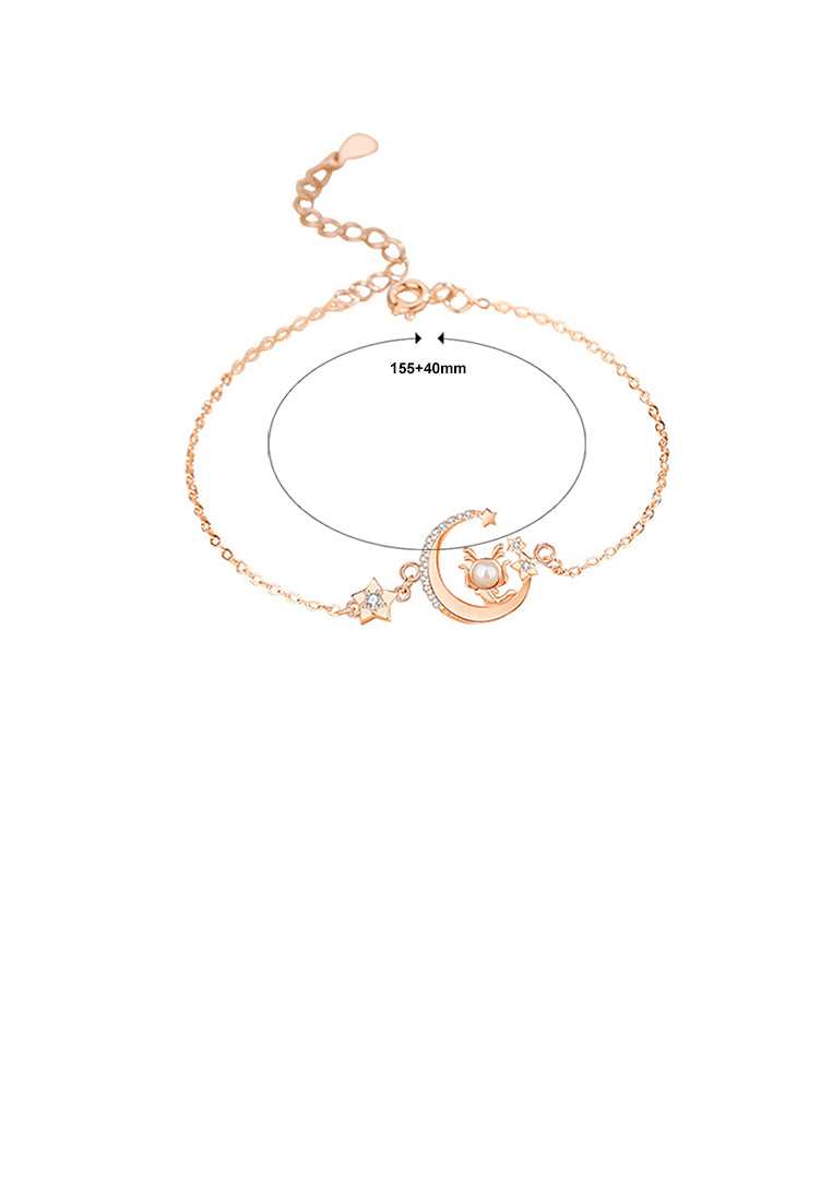 925 Sterling Silver Plated Rose Gold Fashion Dragon Moon Imitation Pearl Bracelet with Cubic Zirconia - Luxurious Look