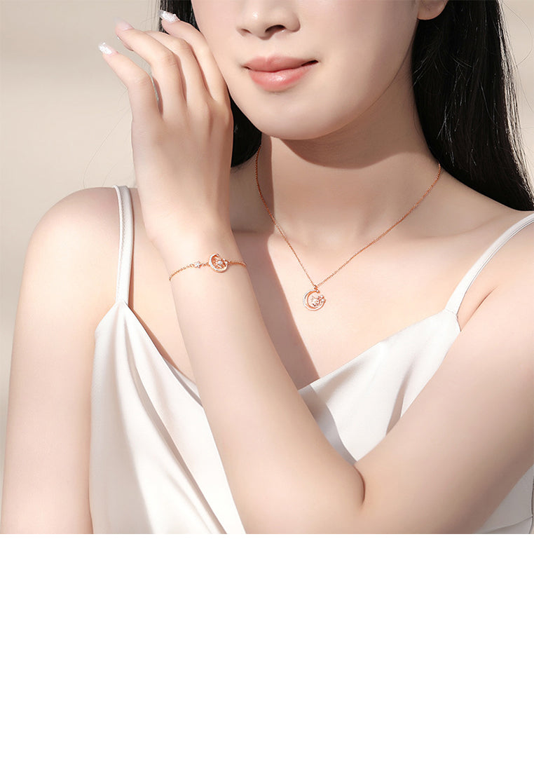 925 Sterling Silver Plated Rose Gold Fashion Dragon Moon Imitation Pearl Bracelet with Cubic Zirconia - Luxurious Look