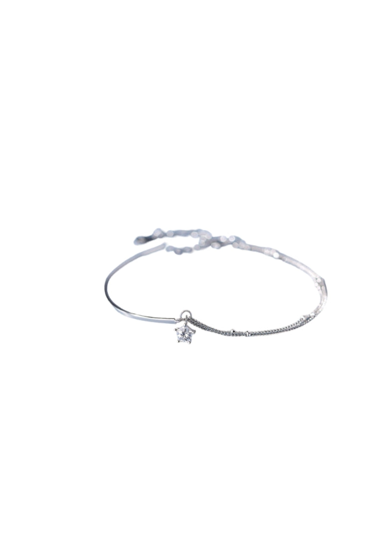 925 Sterling Silver Plated Rose Gold Simple Fashion Star Mosaic Chain Bracelet with Cubic Zirconia - Luxurious Look