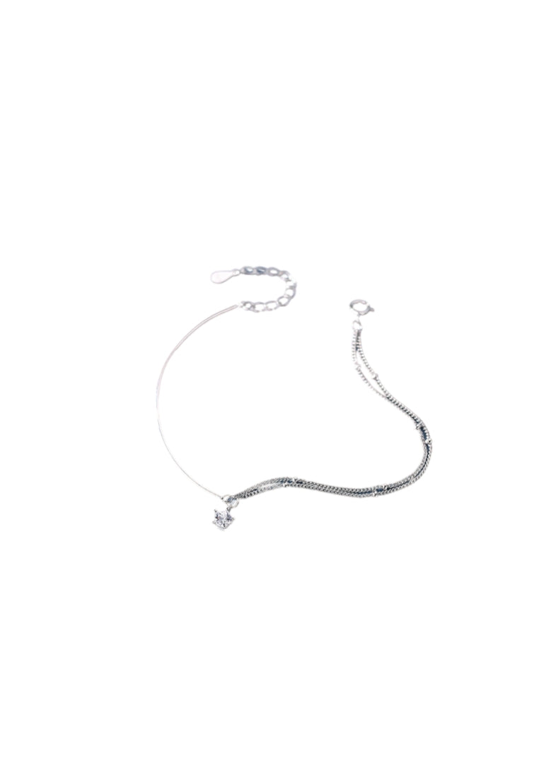 925 Sterling Silver Plated Rose Gold Simple Fashion Star Mosaic Chain Bracelet with Cubic Zirconia - Luxurious Look