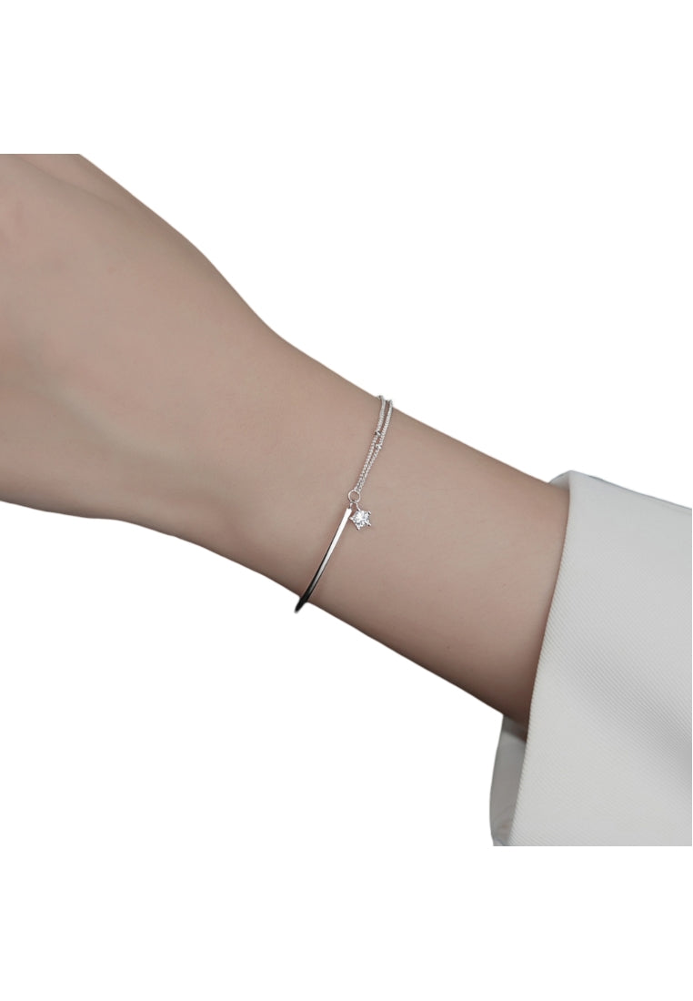 925 Sterling Silver Plated Rose Gold Simple Fashion Star Mosaic Chain Bracelet with Cubic Zirconia - Luxurious Look