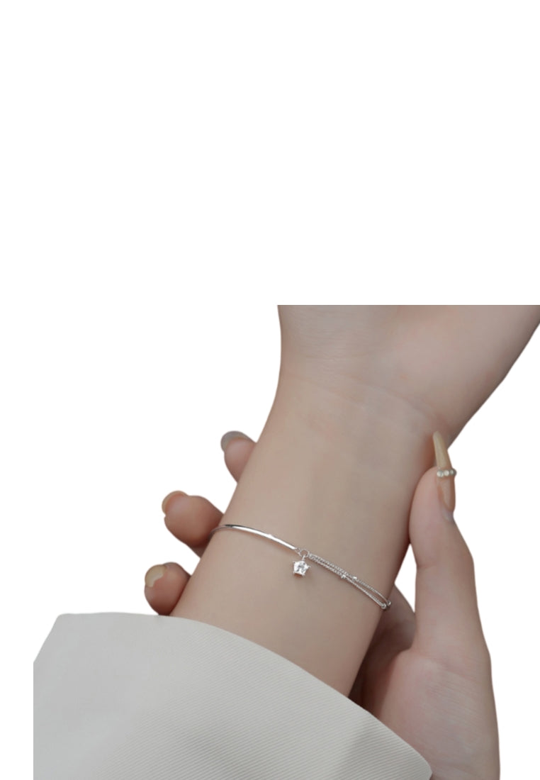 925 Sterling Silver Plated Rose Gold Simple Fashion Star Mosaic Chain Bracelet with Cubic Zirconia - Luxurious Look