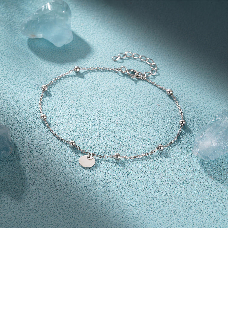 925 Sterling Silver Simple and Fashion Geometric Round Chain Bracelet