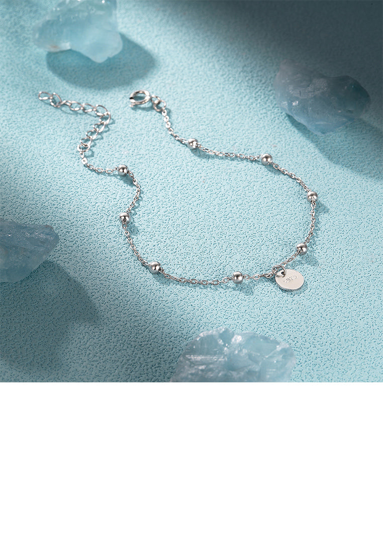 925 Sterling Silver Simple and Fashion Geometric Round Chain Bracelet