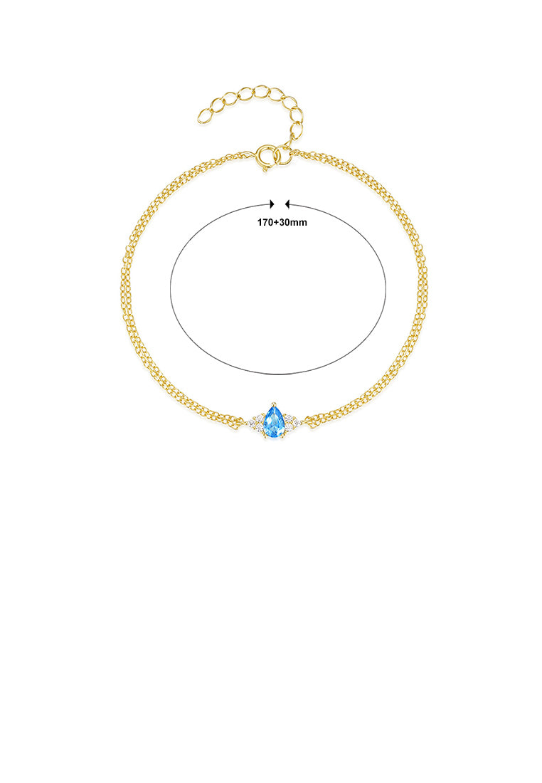 925 Sterling Silver Plated Gold Simple and Fashion Water Drop Geometric Double Layer Bracelet with Cubic Zirconia - Luxurious Look